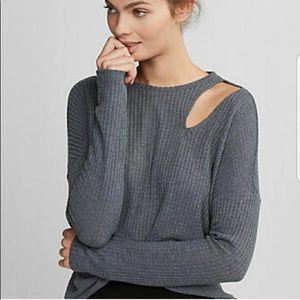 Express Grey Waffle Thermal Oversized Cutout Top